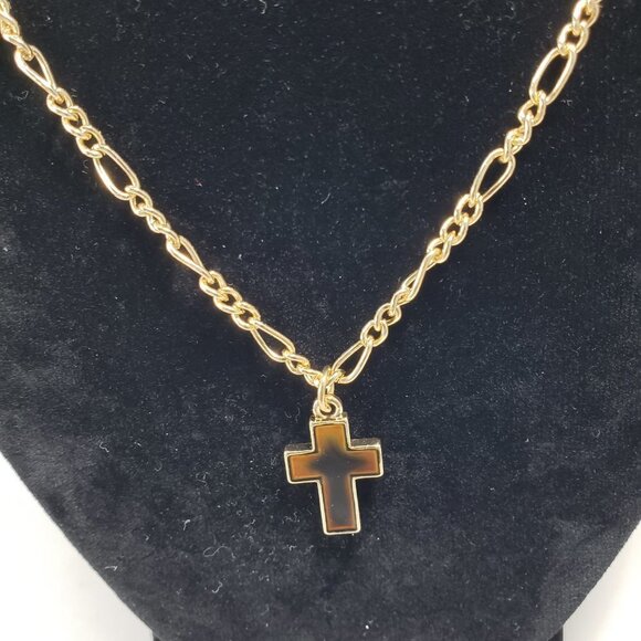 Unisex Polished Gold-tone Necklace with color changes Cross Pendant, 18+3-inch - Picture 9 of 11